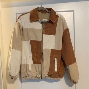 BDG Brown and Cream Patchwork Bomber Jacket